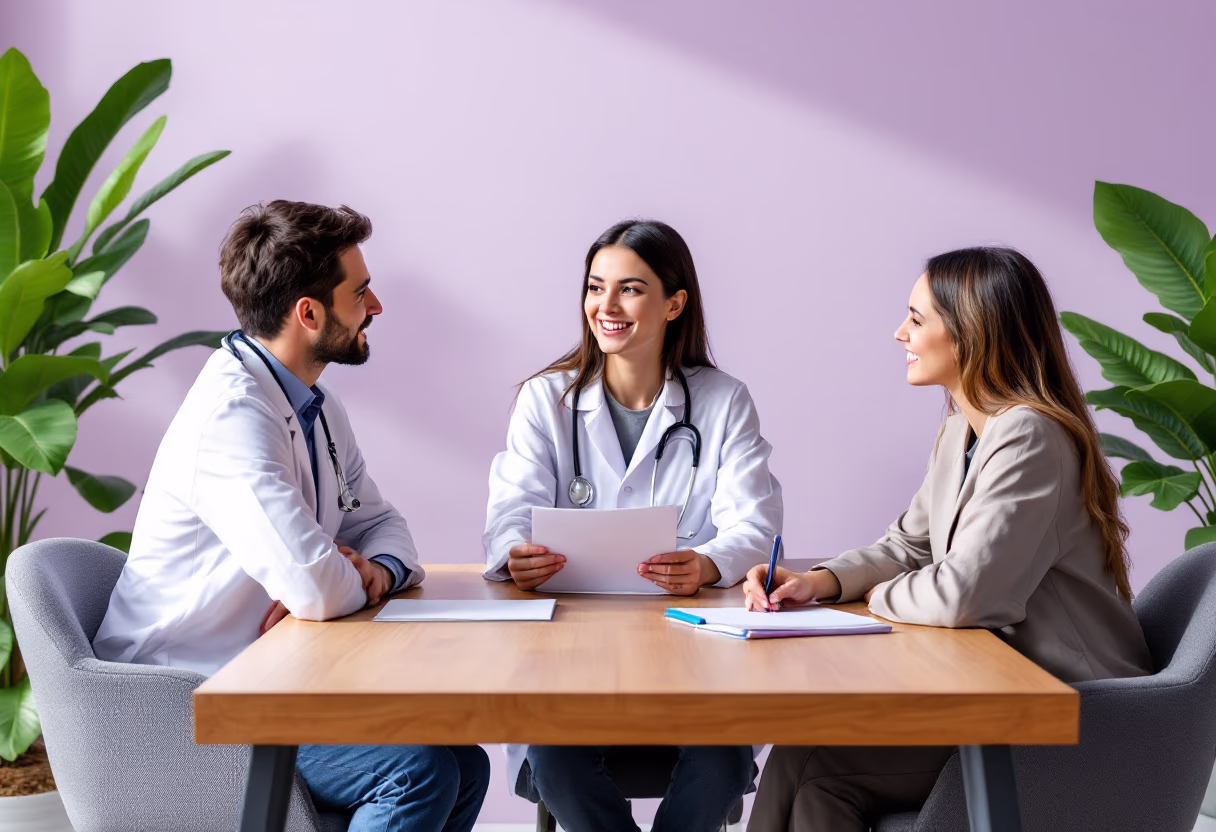 image of job applicants in a discussion (for a medical clinic)